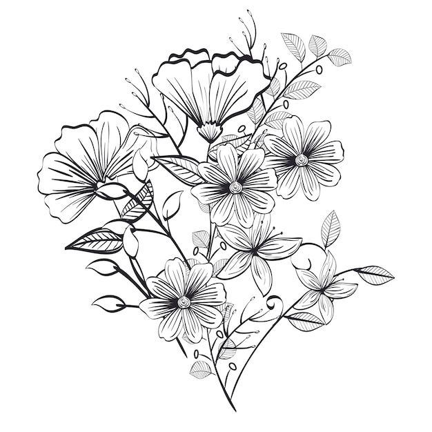 Vector monochrome and rustic decoration floral