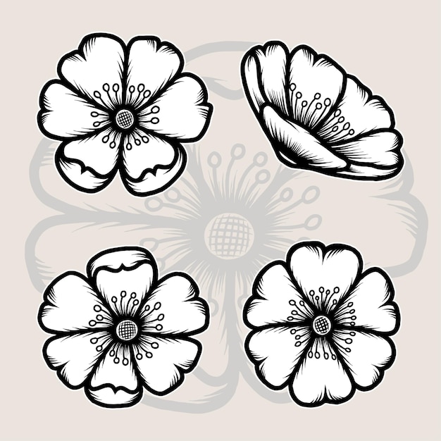 Vector monochrome sakura set