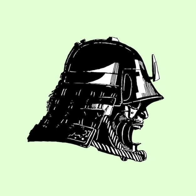 Vector monochrome samurai helmet hand drawn