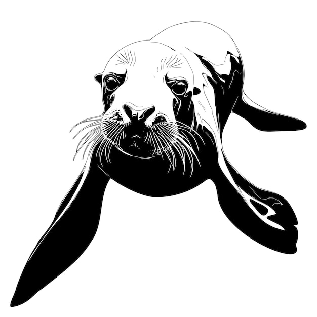 흑백 바다 사자 바다 동물 클립 아트 흑백 그림 벡터 이미지