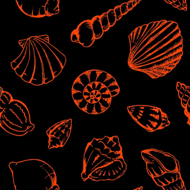 Monochrome sea shells vector seamless pattern texture background