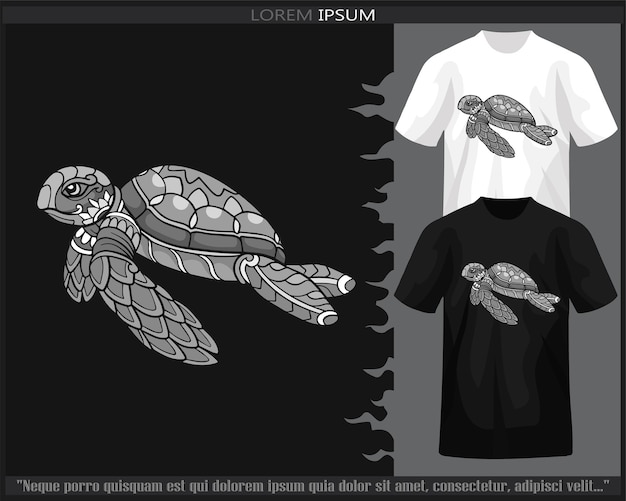 Monochrome sea turtle mandala arts isolated on black and white t shirt