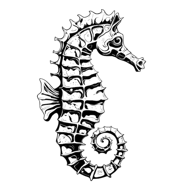 monochrome seahorse black and white illustration vector image