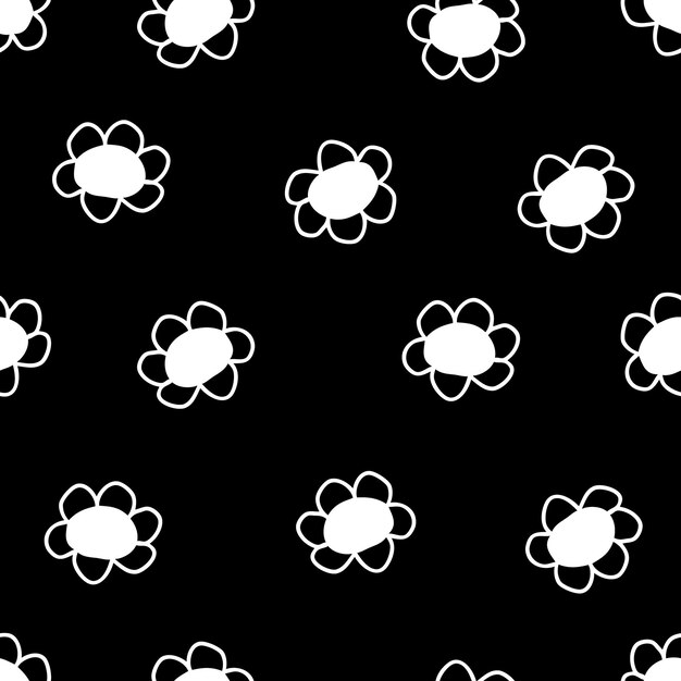 Monochrome seamless pattern with simple flowers Perfect print for tee paper textile and fabric Hand drawn vector illustration for decor and design