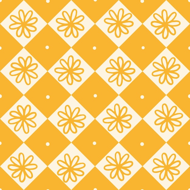 Monochrome seamless vector pattern with rombs and flowers