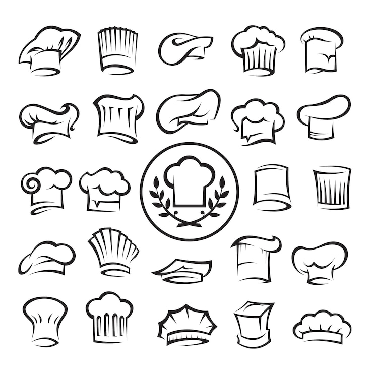 Vector monochrome set of chef hats