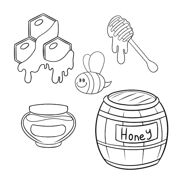 Monochrome set of icons for collecting honey wooden objects for bees vector cartoon