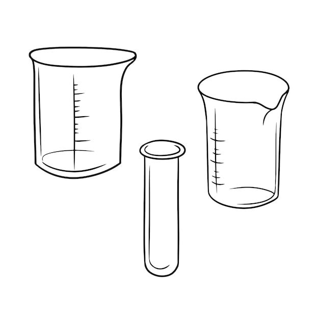 Монохромный набор различных стеклянных мерных чашек с векторной иллюстрацией деления в мультяшном стиле