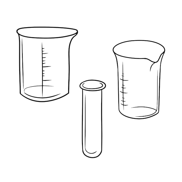 漫画のスタイルの部門ベクトル イラストと様々 なガラス計量カップのモノクロ セット