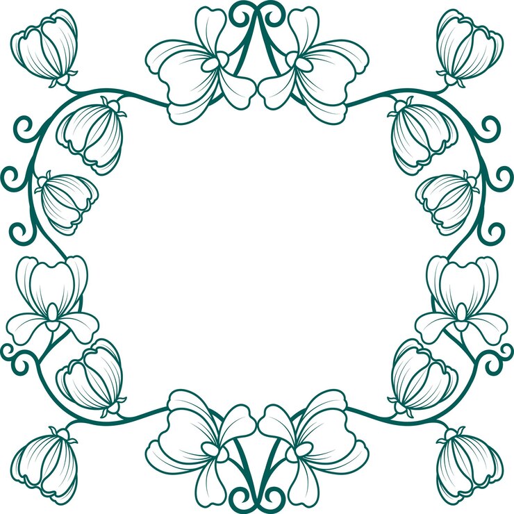 Vector monochrome simple floral frame flower doodle wreath vintage border isolated