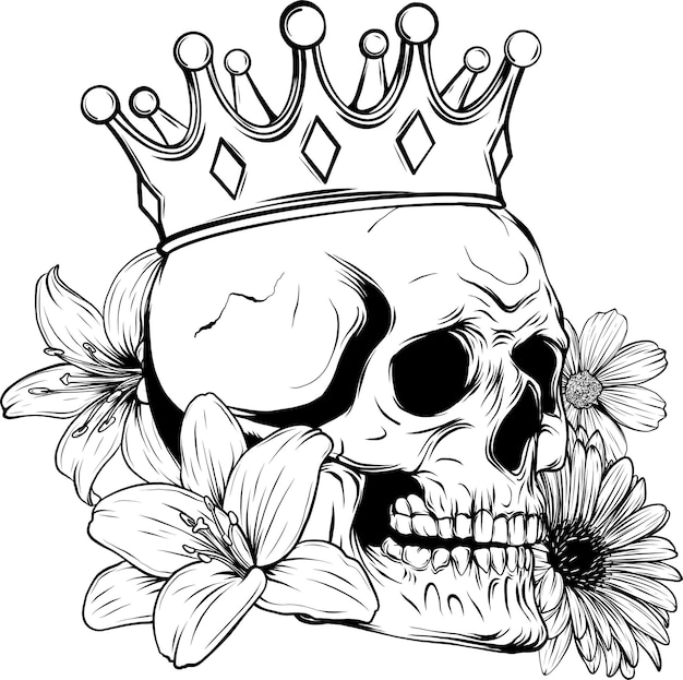 Monochrome Skull Flowers Day of The Dead Vintage Card Vector