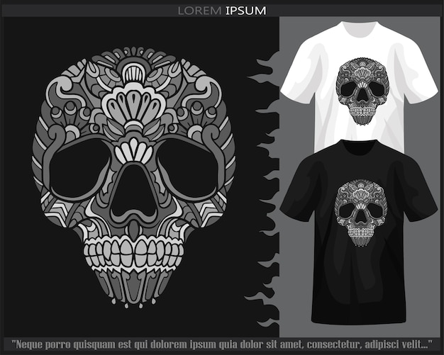 Monochrome skull head mandala arts isolated on black and white t shirt