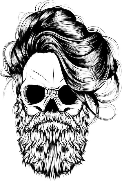 Monochrome Skull with mustache and beard Hipster skull vector