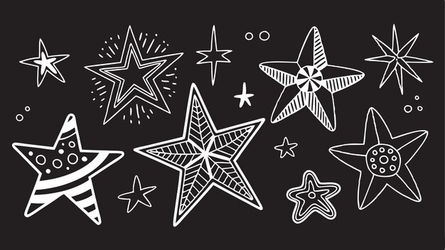 Vector monochrome star doodle set