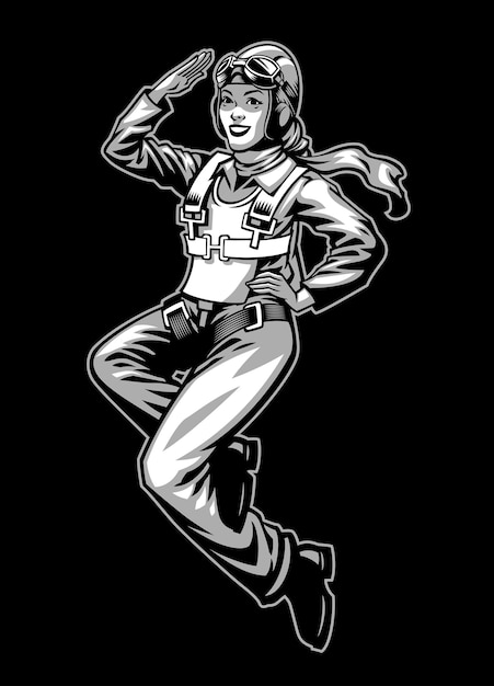 Monochrome Style Illustration of Women Pilot