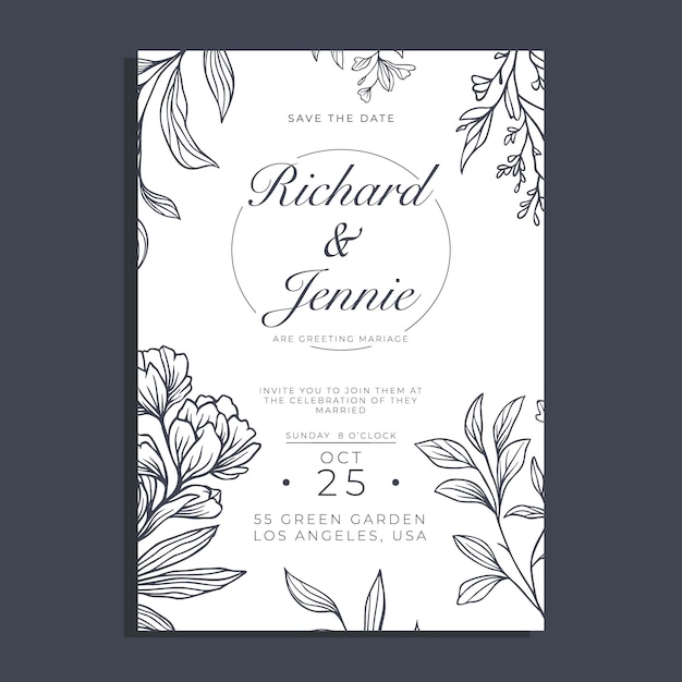 monochrome style wedding invitation vector design template