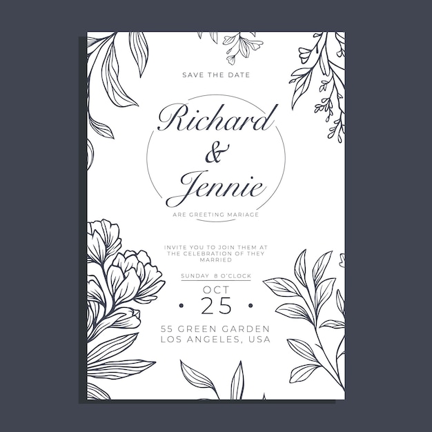 Vector monochrome style wedding invitation vector design template