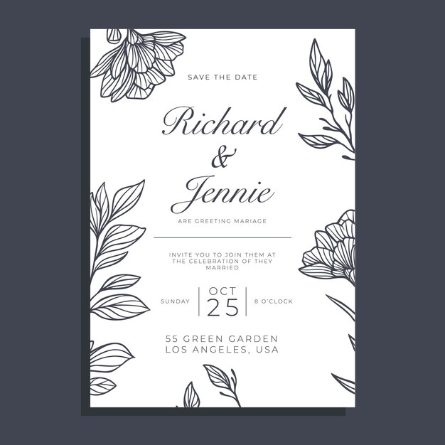 Monochrome style wedding invitation vector design template