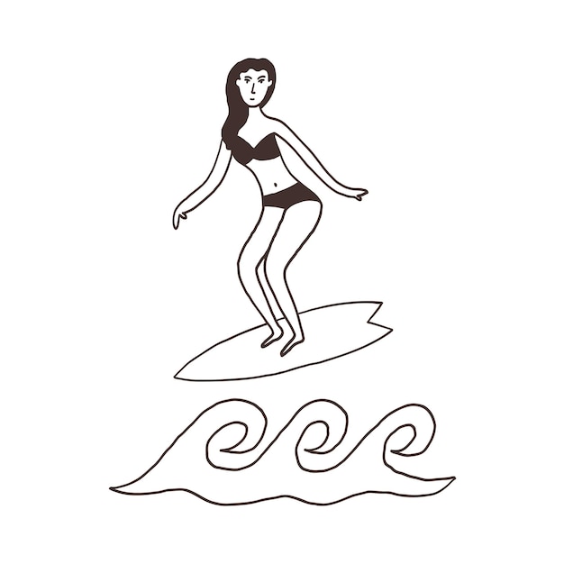 Monochrome surfer girl on wave