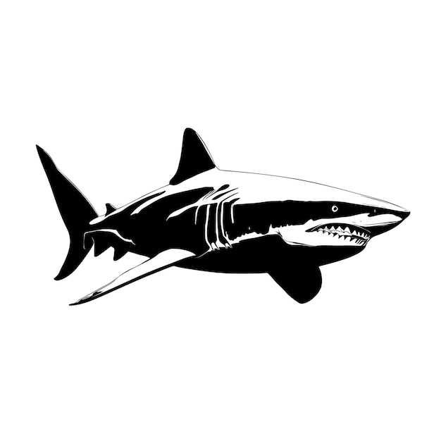 Monochrome tiger shark black and white illustration vector image