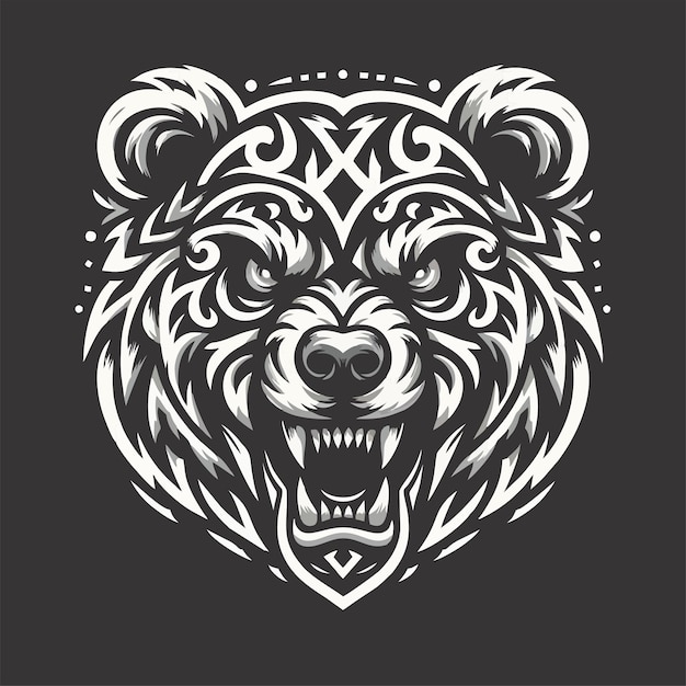 Monochrome Tribal Bear Vector A vector illustration of a bear head with tribal patterns