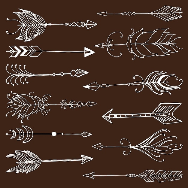 Monochrome tribal set with arrows hand drawn rustic and boho style vector illustration