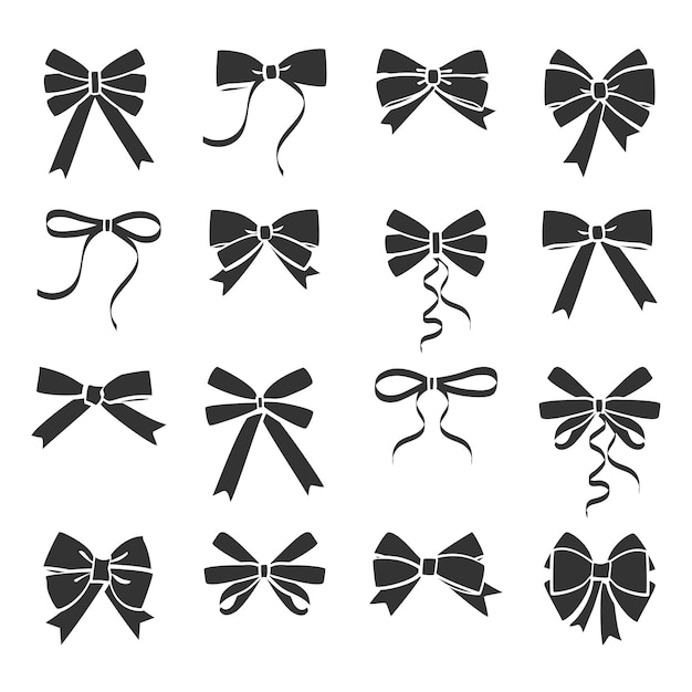 Monochrome vector bows and ribbons set