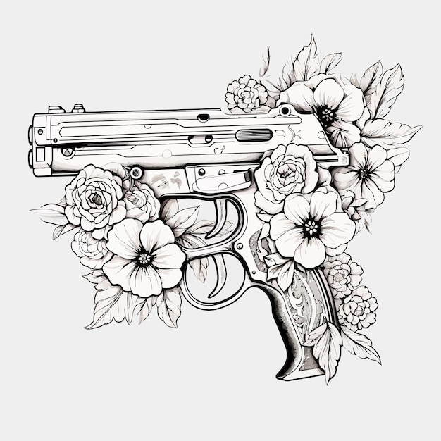 Vector monochrome_vector_illustration_of_guns_on_the_flowers