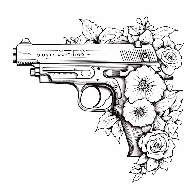 Vector monochrome_vector_illustration_of_guns_on_the_flowers