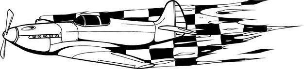 Monochrome vector illustration of old fighter plane