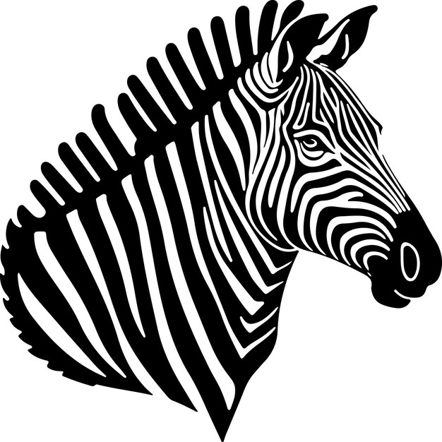 Monochrome vector illustration of a zebra head for logo symbol sticker tattoo tshirt design