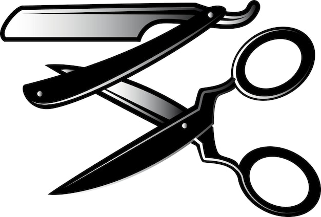 Monochrome Vector Image Of Scissors And A Razor Isolated On Transparent Background