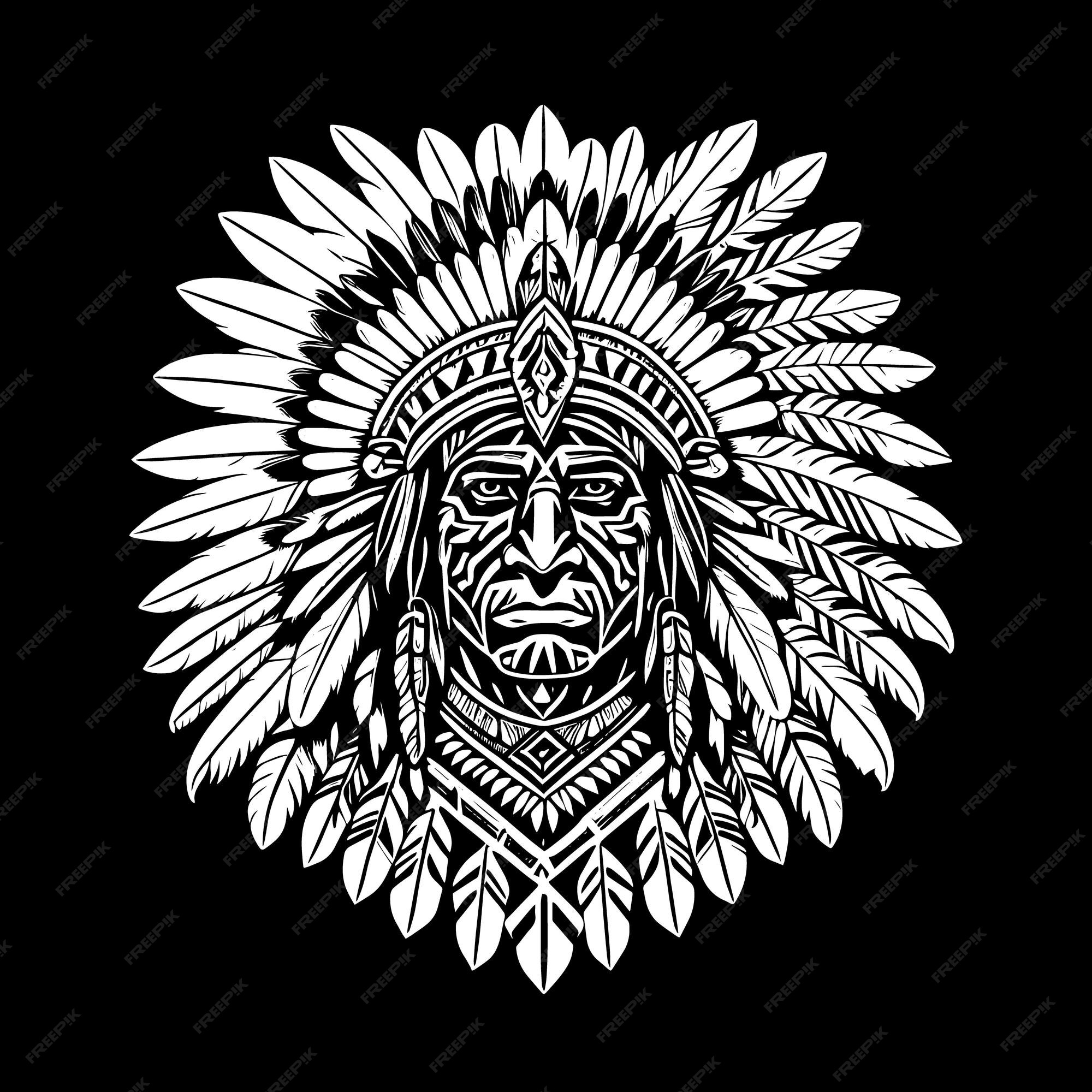 Premium Vector Monochrome vector indian chief head illustration