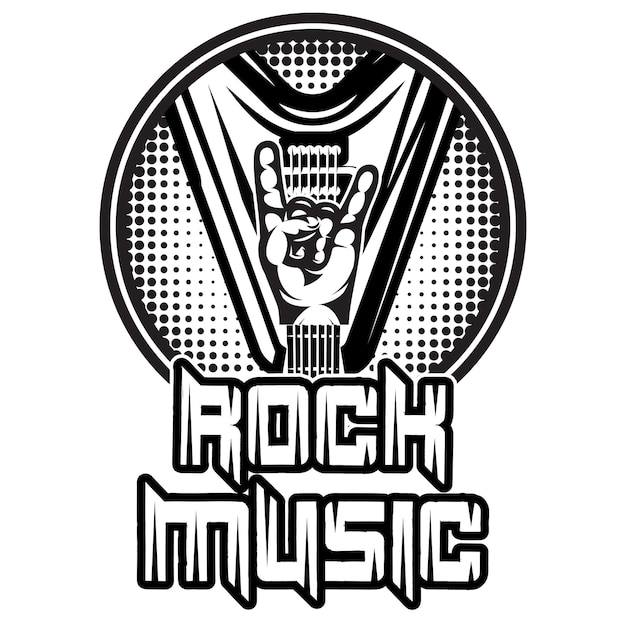 Monochrome vector pattern on the theme of rock music with hand and guitar