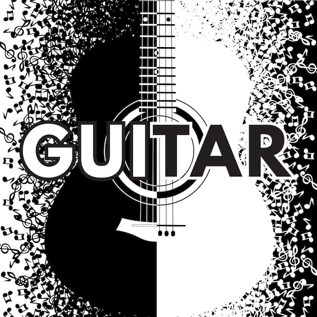 Monochrome vector pattern on the theme of rock music with hand and guitar