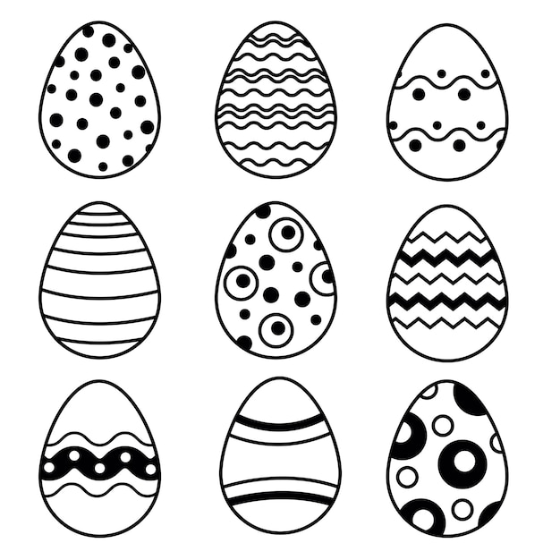 Vector monochrome vector set of eggs with patterns for easter designs