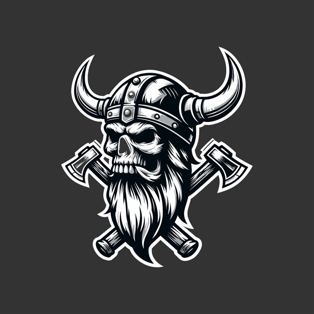 Monochrome viking skull head vector design with simple and elegant style