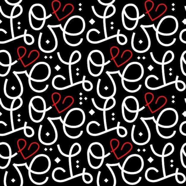 벡터 패브릭, 포장지 벡터 사랑에 대 한 빨간색 하트 원활한 패턴으로 흑백 파도