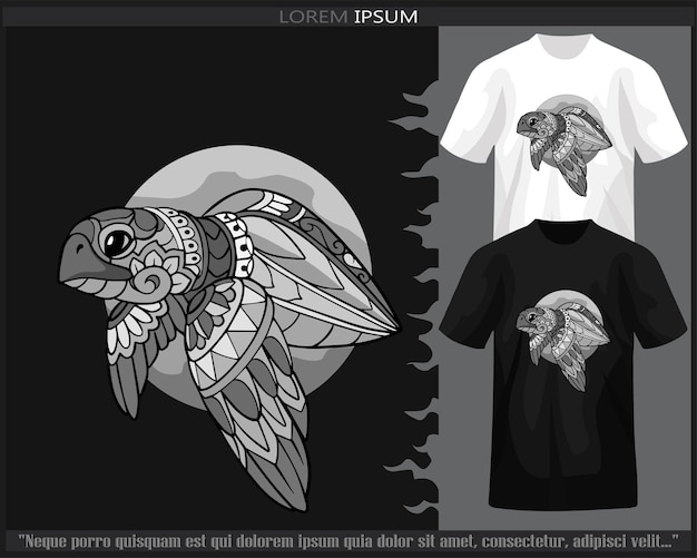 Monochrome zeeschildpad mandala kunst geïsoleerd op zwart-wit t-shirt