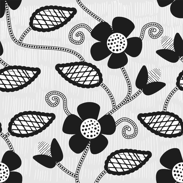 Monochroom abstract bloemen naadloos patroon