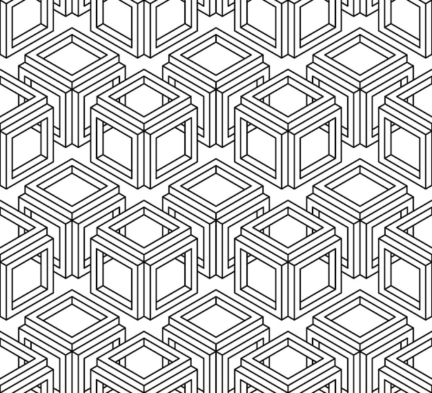 Monochroom abstract verweven geometrische naadloze patroon. vector zwart-wit illusoire achtergrond met driedimensionale verstrengelde figuren. grafische eigentijdse bekleding.