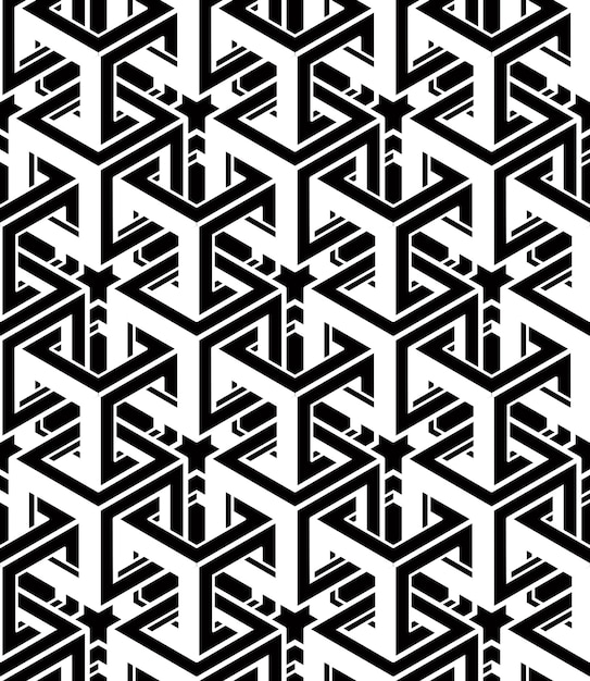 Monochroom abstract verweven geometrische naadloze patroon. Vector zwart-wit illusoire achtergrond met driedimensionale verstrengelde figuren. Grafische eigentijdse bekleding.