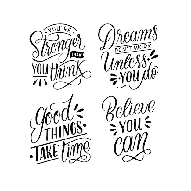 Monochroom belettering motiverende citaten stickers collectie