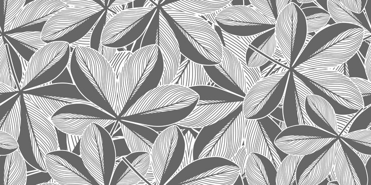 Monochroom jungle laat naadloze patroon. Zwart-wit tropisch behang. Exotische Hawaiiaanse achtergrond.