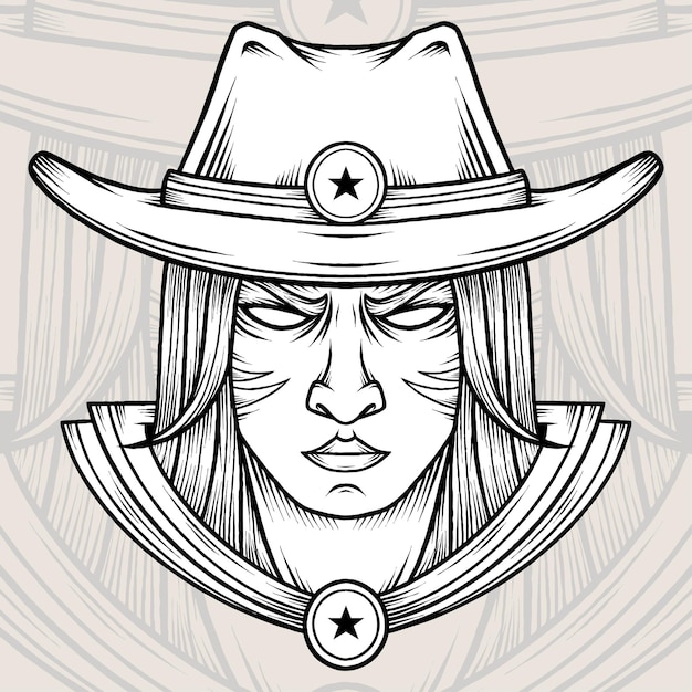 Monochroom Lady Cowboy Illustratie