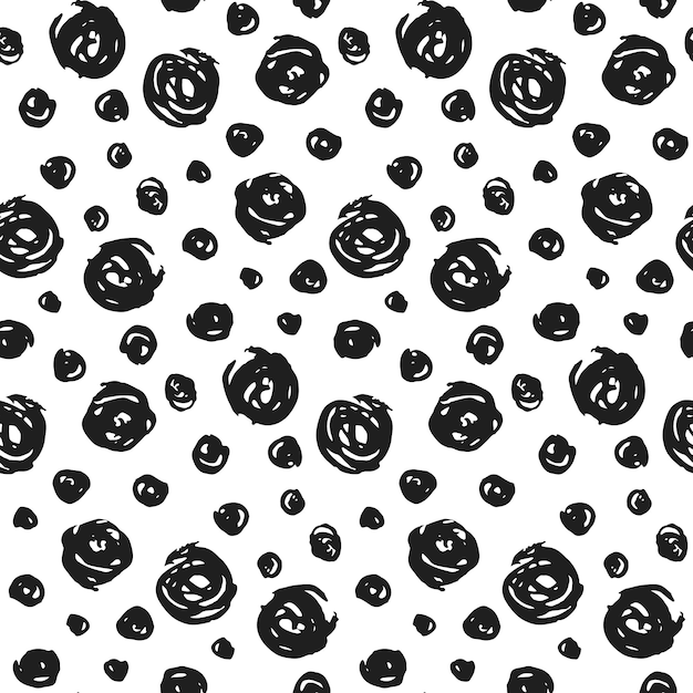 Monochroom naadloos patroon met chaotische zwarte ronde elementen op witte achtergrond