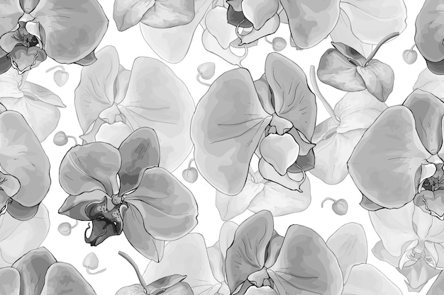 Monochroom naadloze bloemmotief met bloemen orchideeën Zwart-wit