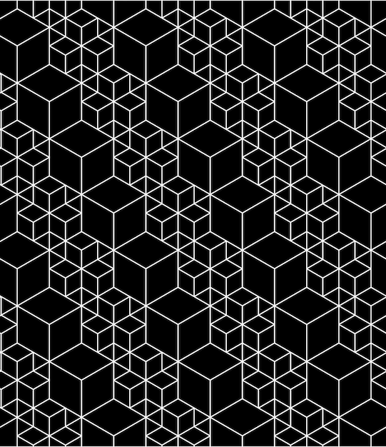 Monochroom ongrijpbaar abstract geometrisch naadloos patroon met kubussen. Vector gestileerde textuur.