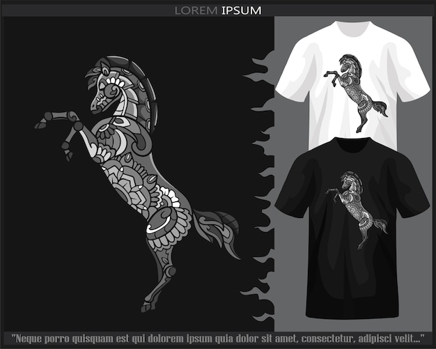 Monochroom paard mandala kunst geïsoleerd op zwart-wit t-shirt