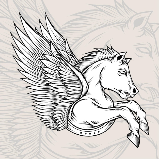 Monochroom pegasus-vectorillustratie